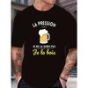 Men'S Graphic T-Shirt - "La Pression Je Ne La Subis Pas Je La Bois" Beer Mug Design, Casual Short Sleeve Round Neck Summer Tee for Outdoor Activities