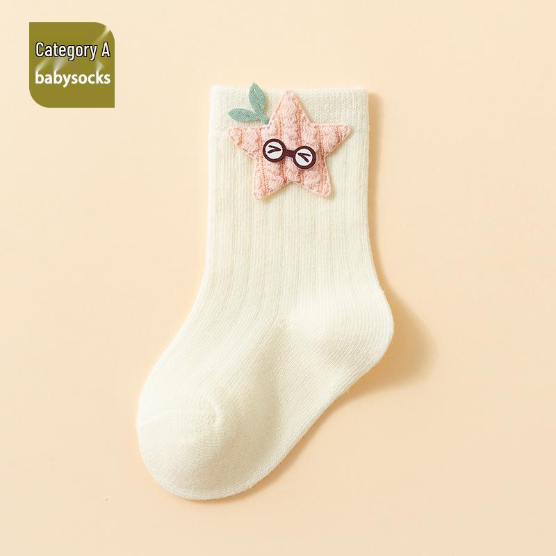 Korean Style Baby Antibacterial Mid-Calf Socks – Combed Cotton, Odor-Resistant, Newborn Spring/Autumn Collection.