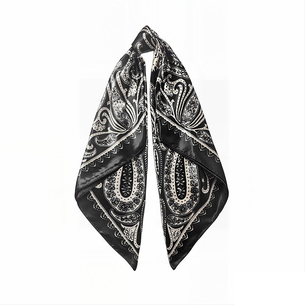90cm Women's Cashew Silk Scarf: European-American Retro Paisley Print Headscarf