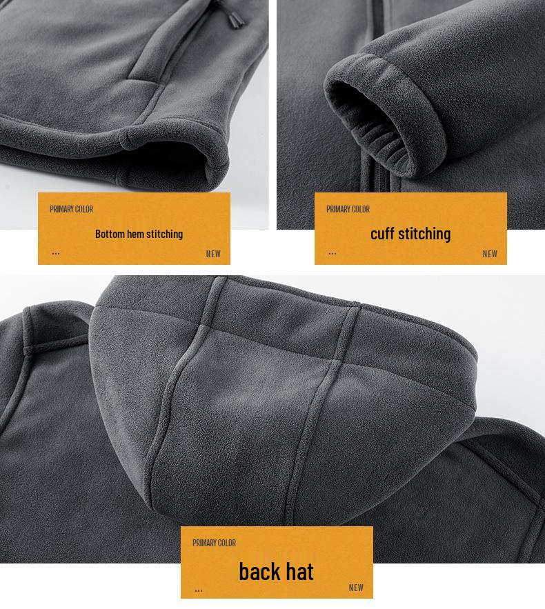 Men's Trendy Fleece Hooded Jacket: Warm, Thick, Casual Outdoor Coral Fleece for Autumn and Winter.