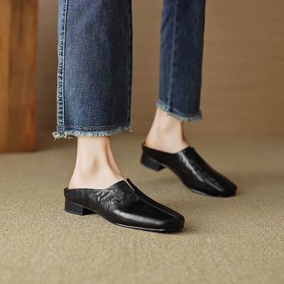 Women's Summer Slippers Luxury Elegant Artificial Leather Shoes For Women 2024 Comfortable Barefoot Moccasins Low Heels Slippers