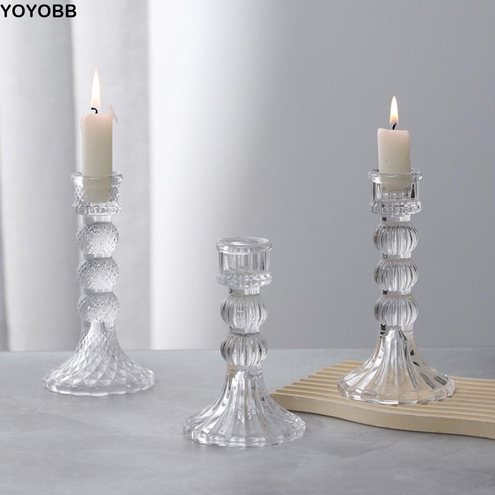 Exquisite Vintage Glass Candle Holder Transparent Durable Simple Candles Stand Romantic Thicken Clear Glass Candlestick Party