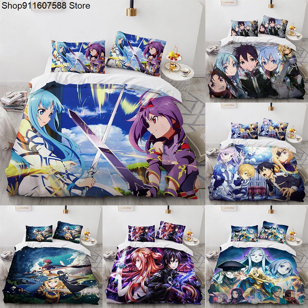 Sword Art Online Bedding Set Anime Duvet Covers King Queen Double Twin Size Adults Kids Bed Linens Single Double Size Decor Home