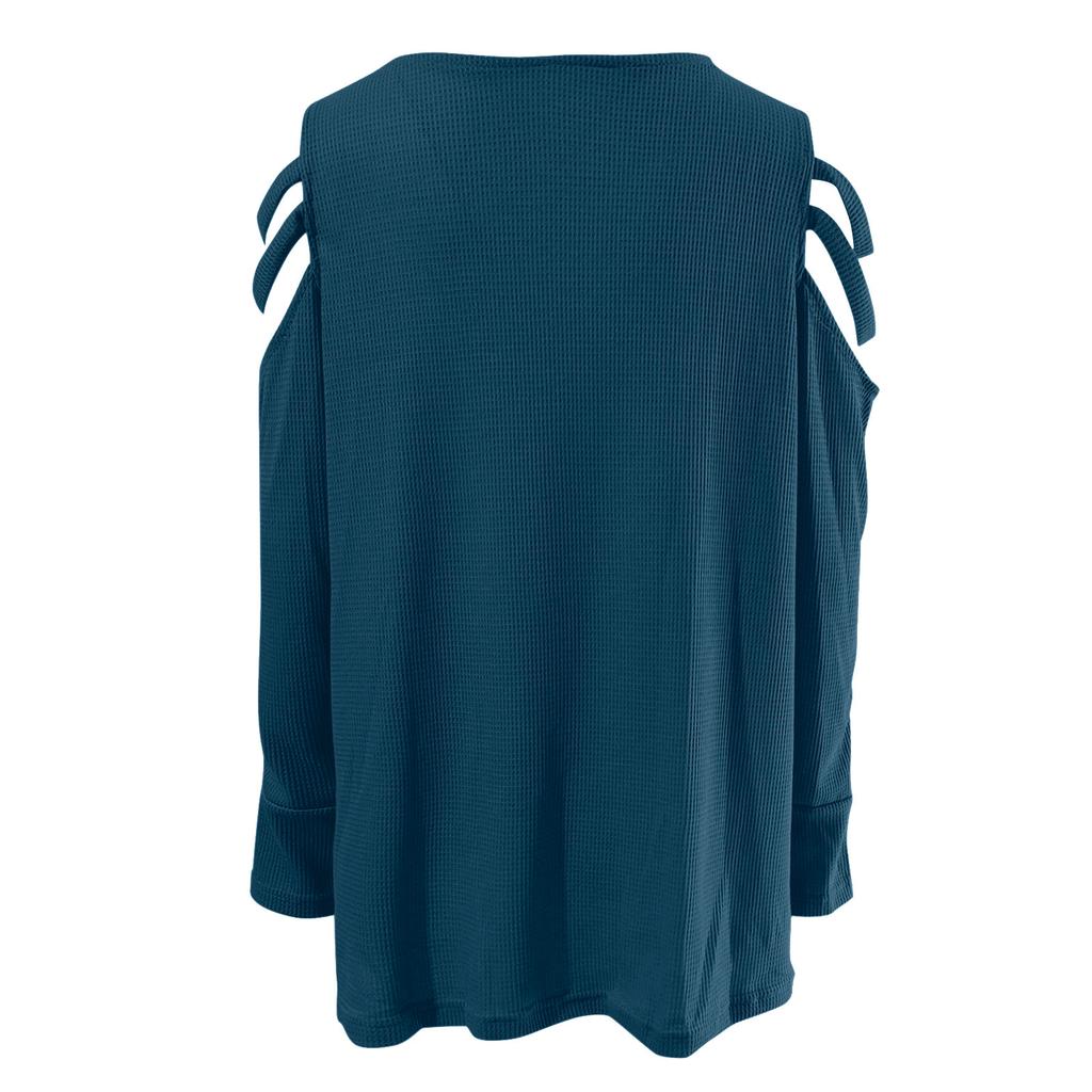 Women Sexy V-neck Collar Zipper Color Long Sleeve Fold Casual Blouse Tops