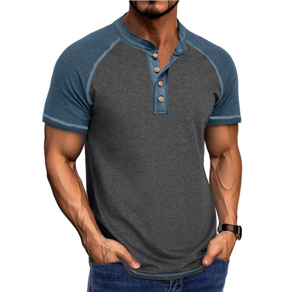 Men's Casual Base Layer Sportswear, Men's Color-blocked Round-neck Short-sleeved T-shirt Top