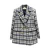 Winter Fashion Double Breasted Women Tweed Blazers And Jackets Blue Formal Plaid Clothes