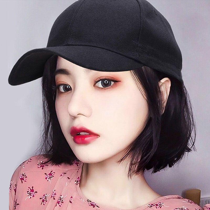 Synthetic Baseball Wig Bob Wig Black Hat Wigs Cap With Hair Naturally Connect Bob Hair Baseball Cap Adjustable