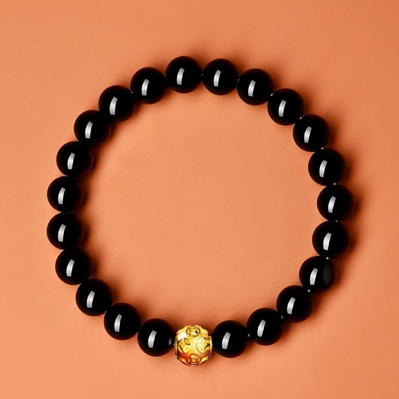 Браслет из обсидиана на удачу - унисекс, с бусинами. 6mm Beads