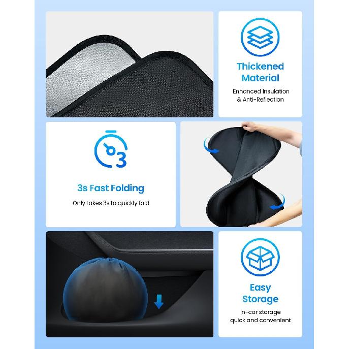 REEVAA 2025 Upgraded Tesla Model 3 Highland Sunshade Windshield [Tailored Fit, 99% Sun Protection] Foldable And Easy-Use Sunshade Accessories With