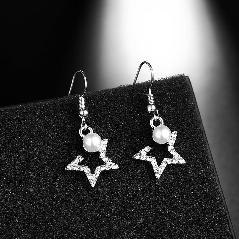 Ear Hook, Creative Pearl Rhinestone Stud Earrings, Geometric Round Star And Moon Earrings