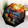 1pc Stained Glass Deer Scene Automatic Folding Umbrella - Portable 3-Fold Design with 8-Bone Iron Frame, Outdoor, Festive Gift for Fans, Travelers, Da