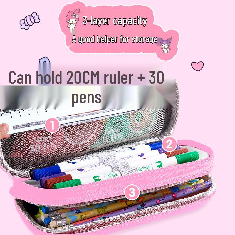 3D Cartoon Double-Layer Pencil Case for Kids - Large Capacity Zipper Bag for Boys and Girls