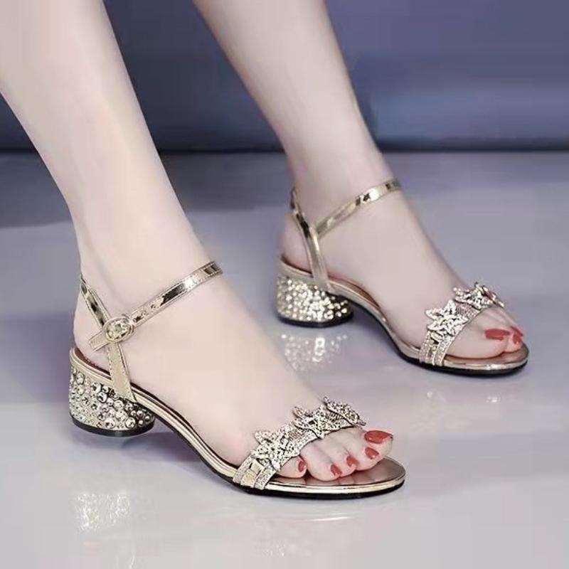 Fashionable Roman Sandals Daily 2024 Spring New Water Diamond Inlaid Simple Temperament Versatile Comfortable Women's Shoes