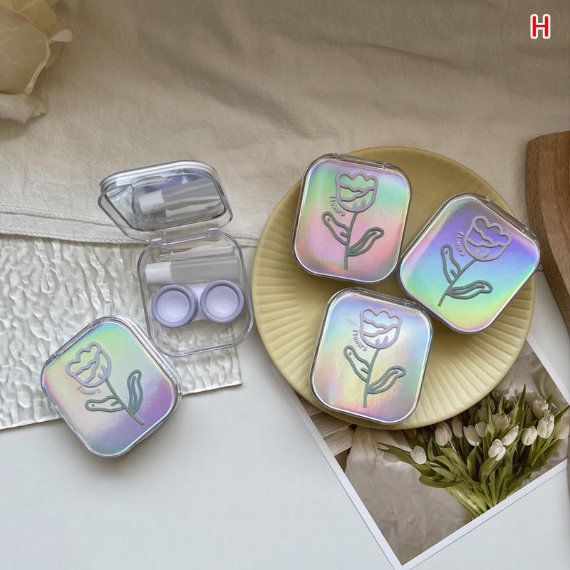 Laser Cover Contact Lens Case Box Colored Lenses Container Beauty Lens Storage Box Travel Set With Mirror Gift Girl