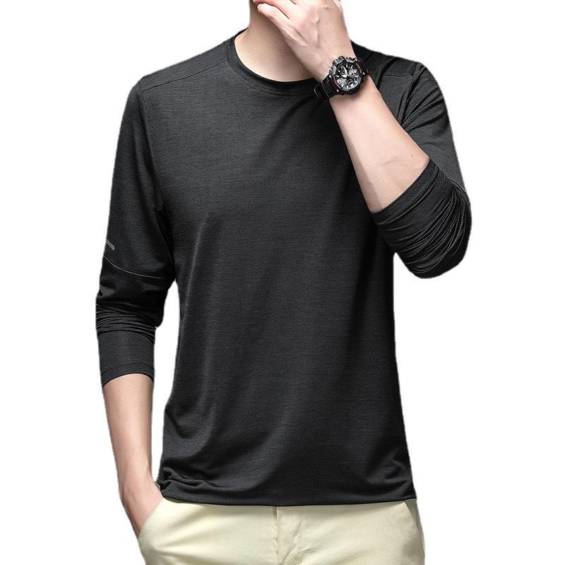 Ultra-thin Men's Ice Silk Outdoor Sports Quick-drying Long-sleeved T-shirt High-elastic Yoga Running Suit Men
