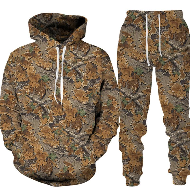 Leaf 3d Print Hoodie Suits Autumn Winter Men Women Tree Pattern Sets Vintage Tiger Tracksuit Unisex Hoodie + Pants Two-piece Set
