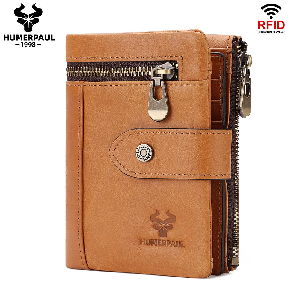Humerpaul Portfel męski z prawdziwej skóry. Skórzana portmonetka na monety z wieloma kartami Rfid