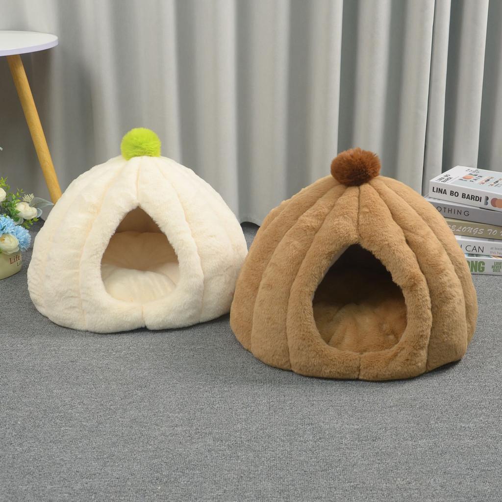 Cat Bed Winter Warm Thick Pumpkin Mongolian Enclosed Safe Sleep Cat House For Indoor Use