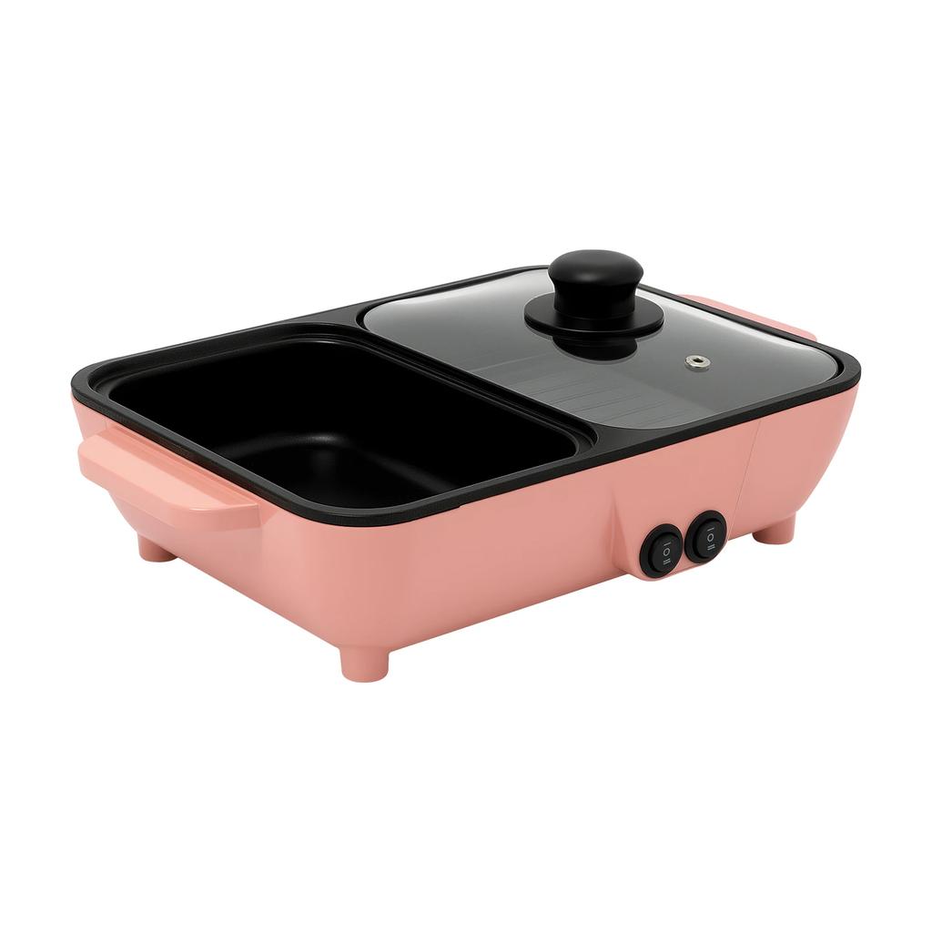 2-in-1 Electric Hot Pot and Frying Pan,110V Tabletop Electric Hot Pot w/ Lid,Portable Handle,Non-Stick Pan for Boiling & Frying