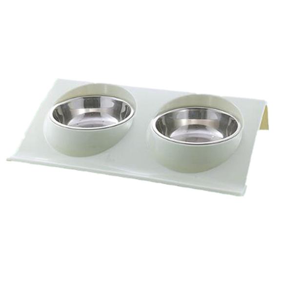 Pet Food Bowl Pet Dog Bowl Cat Bowl Stainless Steel Z Double Bowl Pink Blue Green