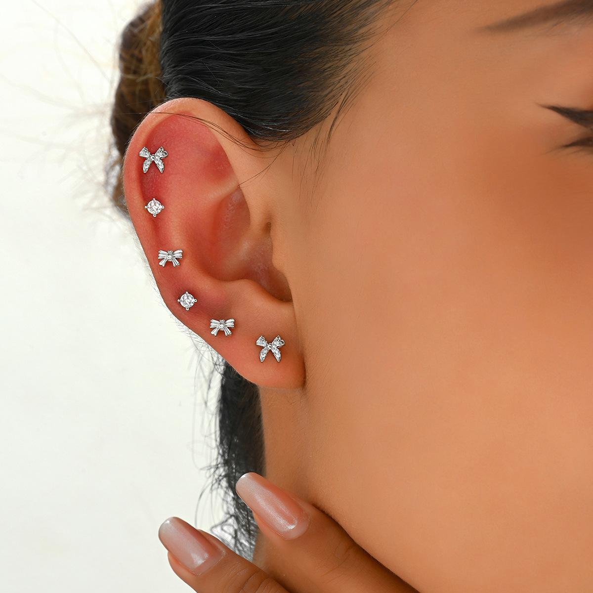 

Sweet little fresh zircon women s stud earrings set bow design earrings