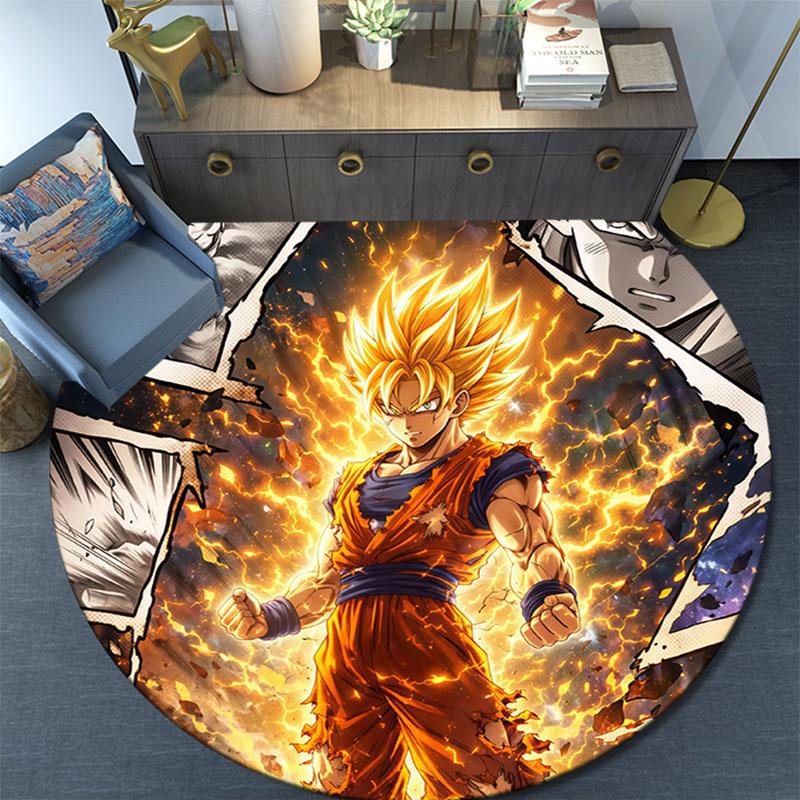 Son Goku,Round Area Rug,Carpet Rug for Living Room Bedroom Sofa Playroom Decor,Non-slip Floor Mat