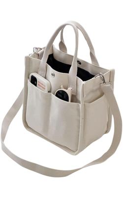 HILLVILLAGE Mini Tote Bag [Designed by a Fashion Designer & 2-Way Use] Dividers, Handbag, Crossbody Bag [8 Pockets for Organization] Canvas Women's