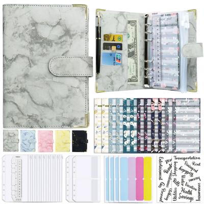 A6 Budget Marble Patterned Leather PU Notebook Binder, Used for Bookkeeping, Saving Money, Family Gifts