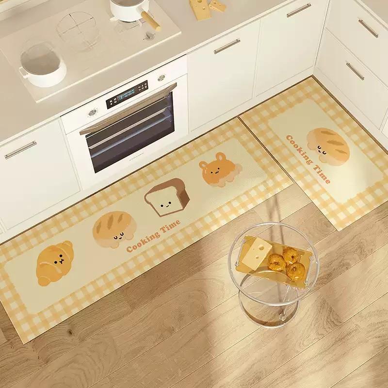 VIKAMA2PC Kitchen Wipe-Clean No-Rinse Carpet Waterproof Oil-Resistant PVC Runner Door Mat Anti-Slip Anti-Fatigue Floor Mat