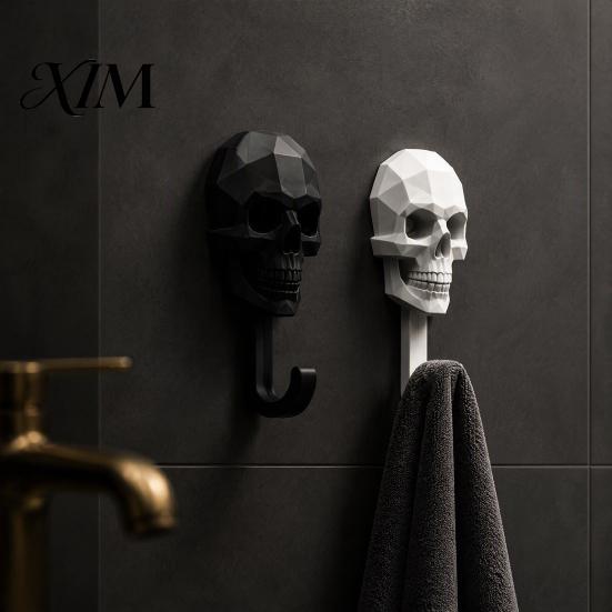 Skeleton Head Storage Organizer Skull Wall Hook, 3D Printed Gothic Decorative Adhesive Key Dark Aesthetic Decor Holder, Mounted for Home Bedroom
