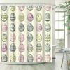Easter Egg Shower Curtain - Hand-Drawn Whimsical Design, Blue, Pink & Purple Eggs On Pale Yellow, 12 Hooks
