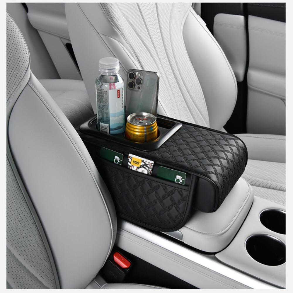 Car Center Console Height Increasing Armrest Cushion Multifunctional PU Leather Armrest Pad with Cup Holder Car Armrest Pillow чёрный