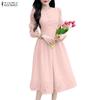 ZANZEA Women Elegant Round Neck Long Sleeve Lace Patchwork Casual Dress