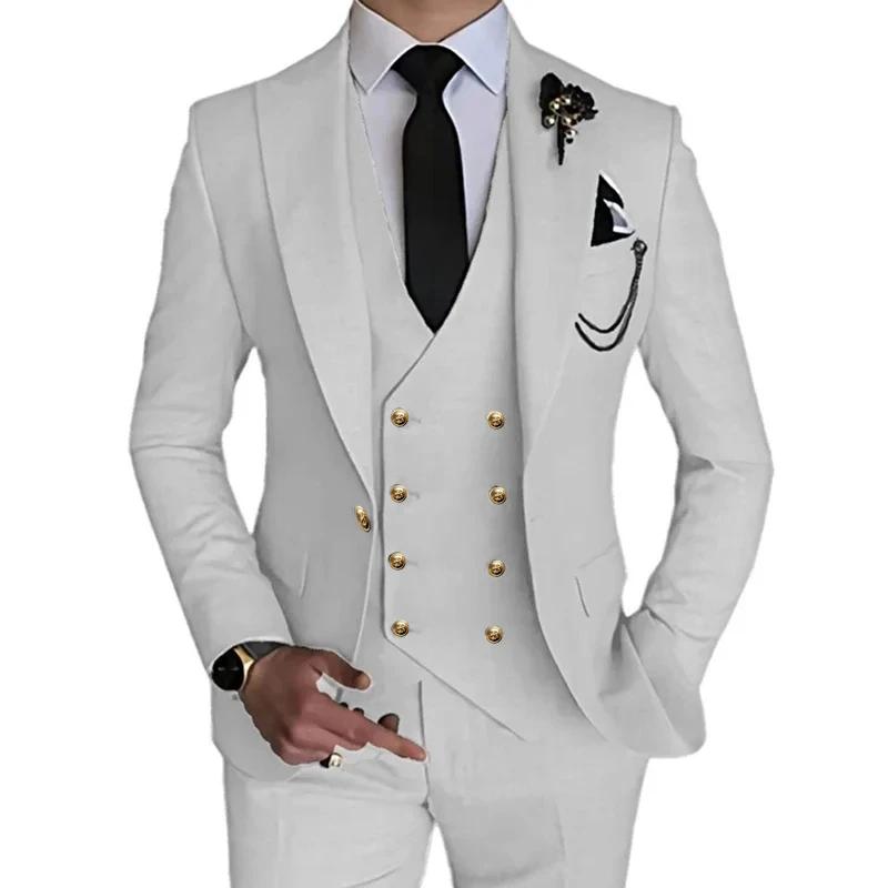 Moda Uomo Tempo libero Boutique Fibbia Singola Slim Fit Abito da Sposa Completo 3 Pezzi Blazer Giacca Gilet Pantaloni Pantaloni Cappotto
