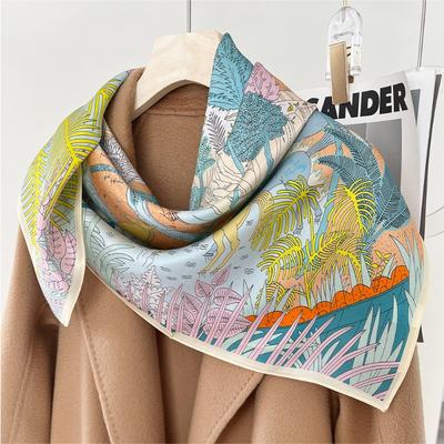 Frühlingsneuer, schlichter Crêpe-Satin-Seidenschal für Damen, hochwertige Verarbeitung, 100 % Maulbeerseide, dünner Schal, quadratisch, Geschenkidee