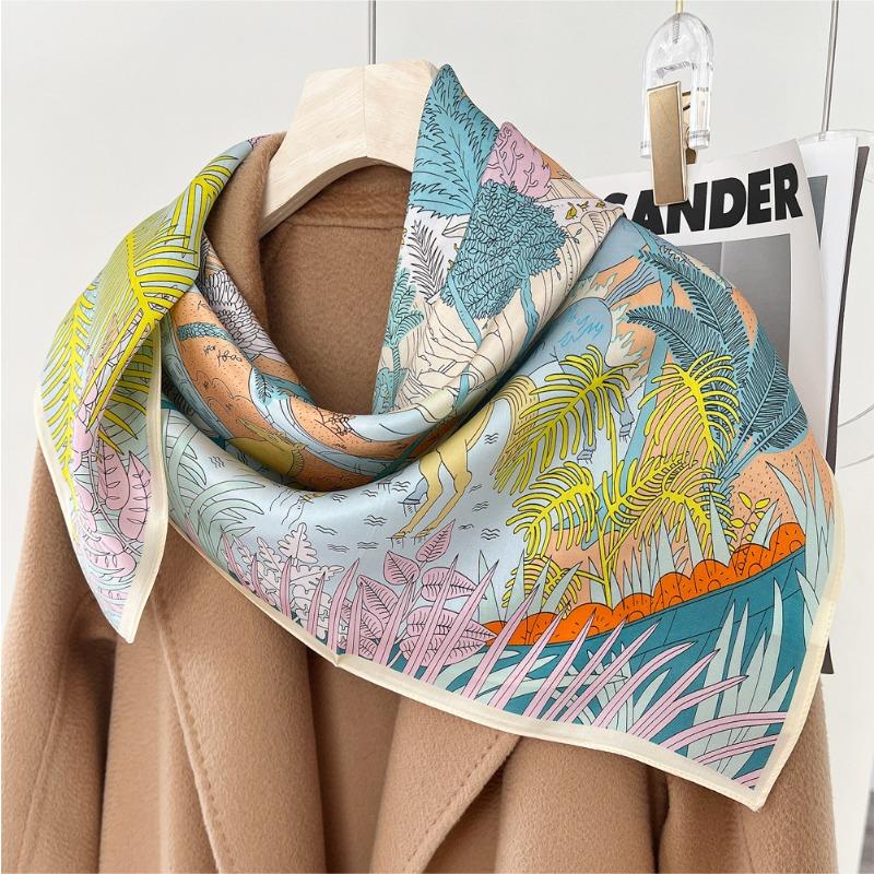 Spring New 90 Plain Crepe Satin Silk Scarf Women's High Sense 100% Mulberry Silk Thin Shawl Square Gift
