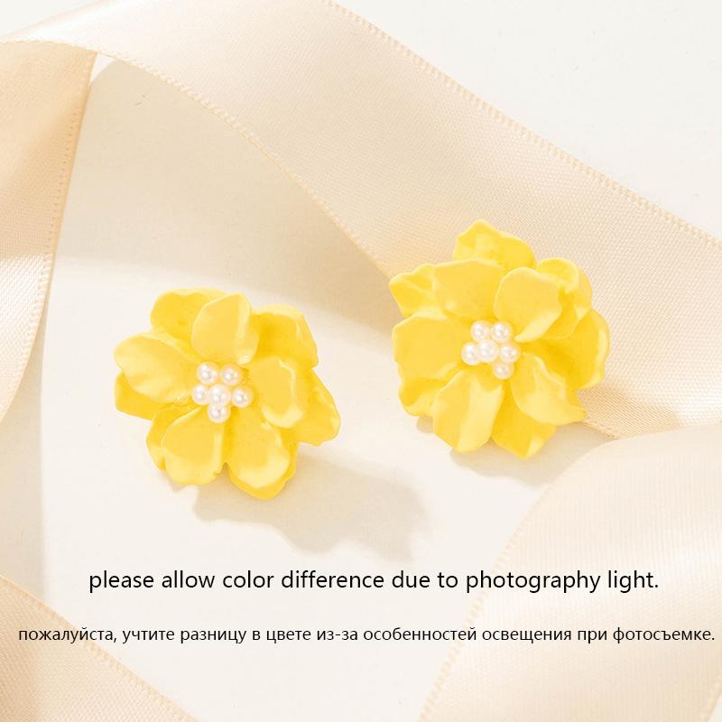 Big White Camellia Flower Imitation Pearl Stud Earring for Women Elegant Korean Sweet Resin Ear Wedding Party Jewelry