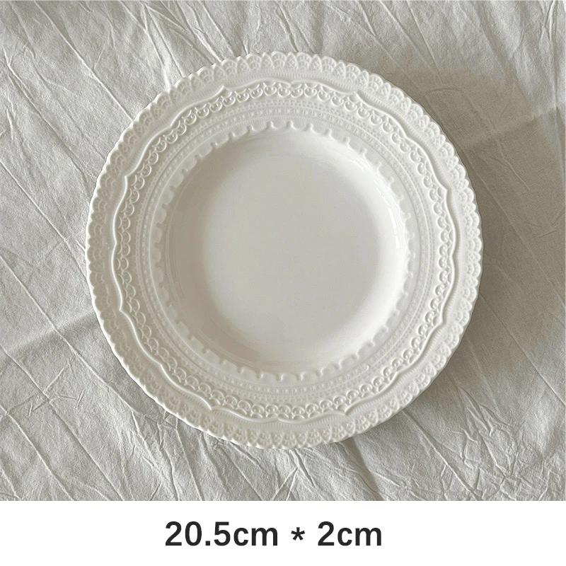 Französischer Stil Vintage Keramikteller Kreatives Spitzenrelief Haushalt Porzellan Geschirr Frühstück Toast Brot Kuchen Gerichte