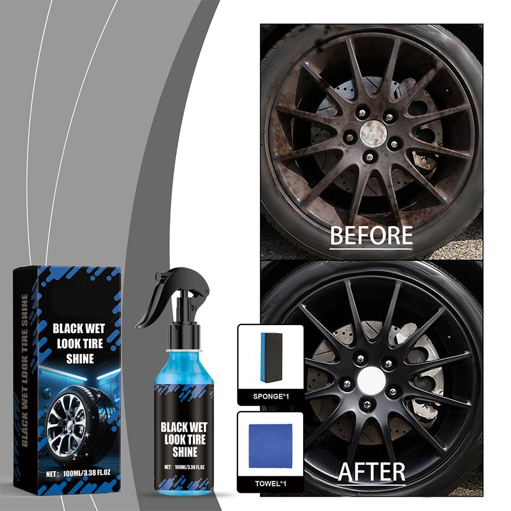 100ml Car Black Wet Look Tire Shine Spray Dressing Automotive Clear Coat Tire Dressing Spray For Glossy Wet Tire Look Vinyl