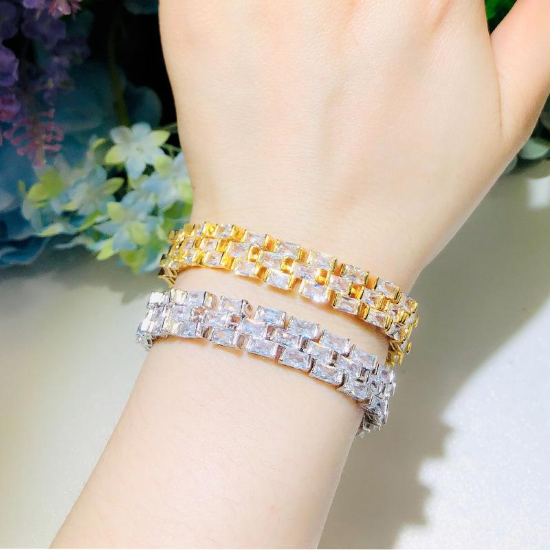 S0175 Wind Exaggerated Multi-Layer Square Zircon Bracelet, Real Gold Electroplated Exquisite Jewelry