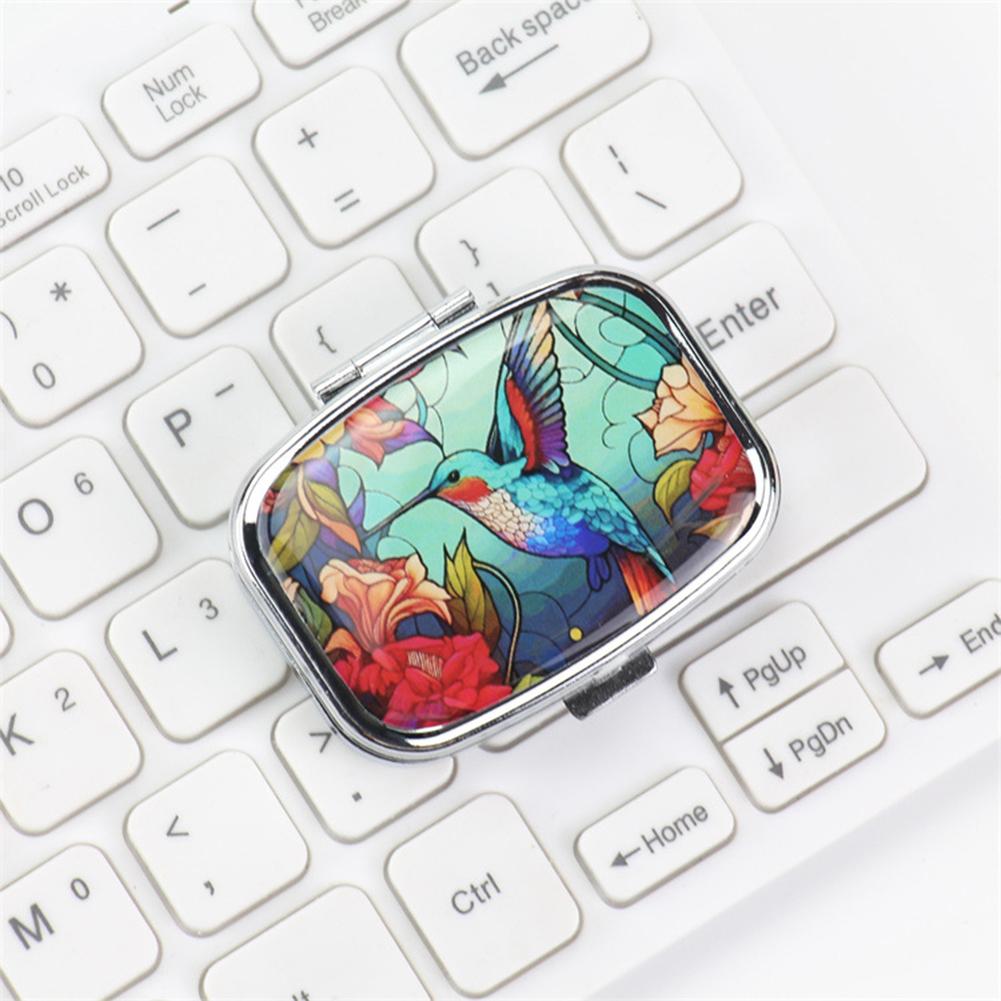 Travel Decorative Medicine Holder with 2 Compartment Portable Pill Container Metal Pill Organizer Small Pocket Purse Travel Gift