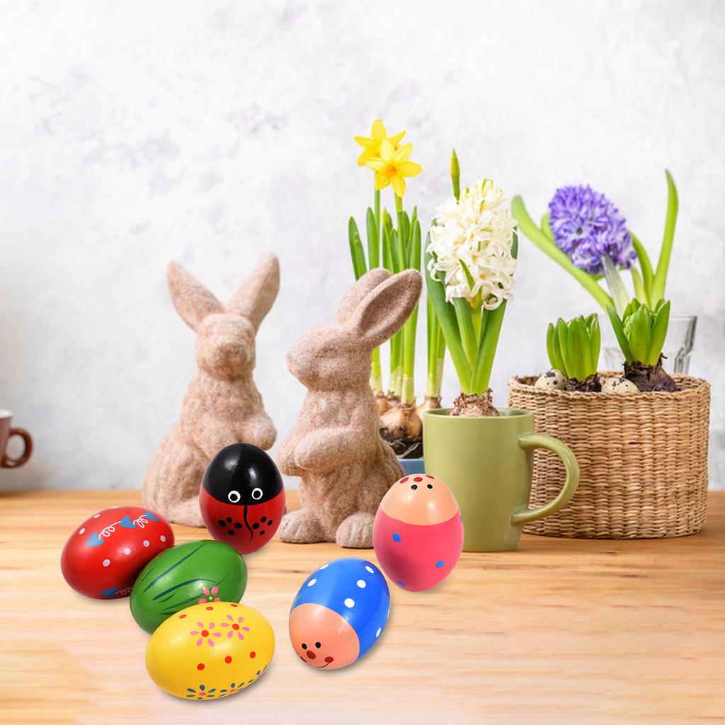 6 Pack Wooden Shake Egg Easter Egg Percussion Instrument Interesting Music Shake Eggs for Party Easter Gift Musical Egg