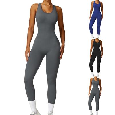 Women's Sleeveless Tank Top Jumpsuit Threaded O-Neck Hip Lift Slim Sexy Jumpsuit Backless Jumpsuit