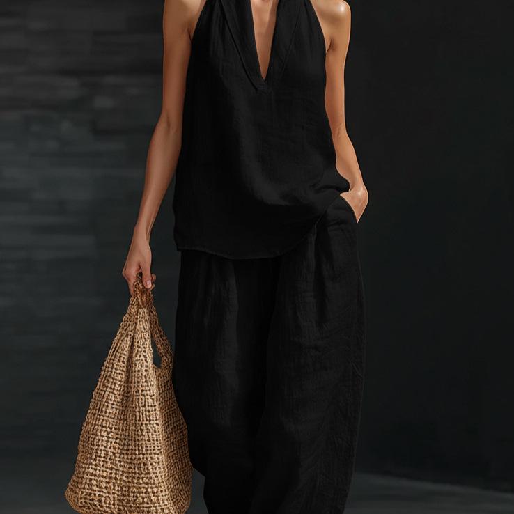 Halter V-neck Sleeveless Women's Casual Set 2026