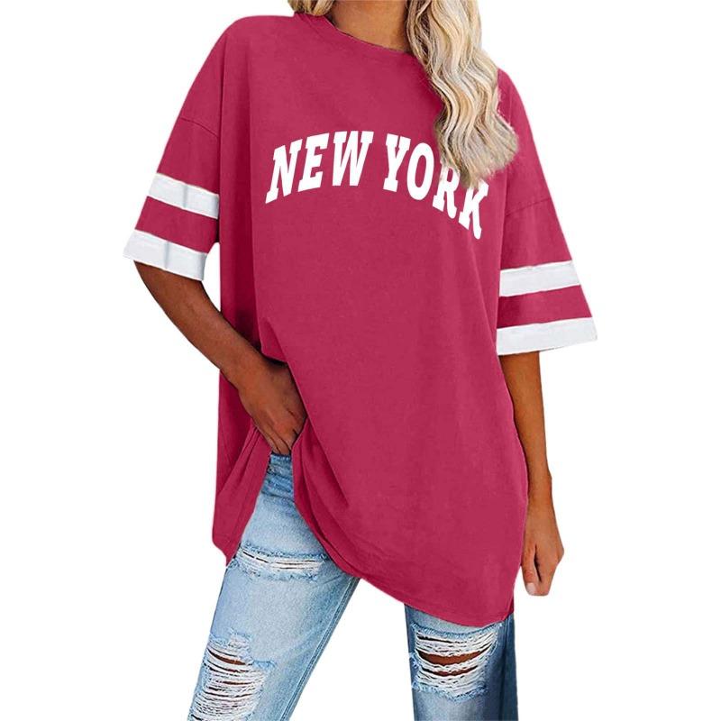 3D Alphabet Stripes Print Oversized Women's T-shirt Summer Casual O Neck Loose Fashion Short Sleeved Top Women