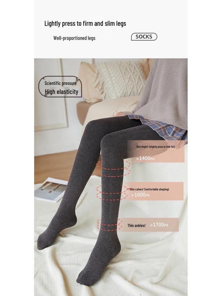 Fleece-Lined High-Waisted Grey Stirrup Footed Leggings for Women - Warm Micro-Compression Vertical Striped Tights