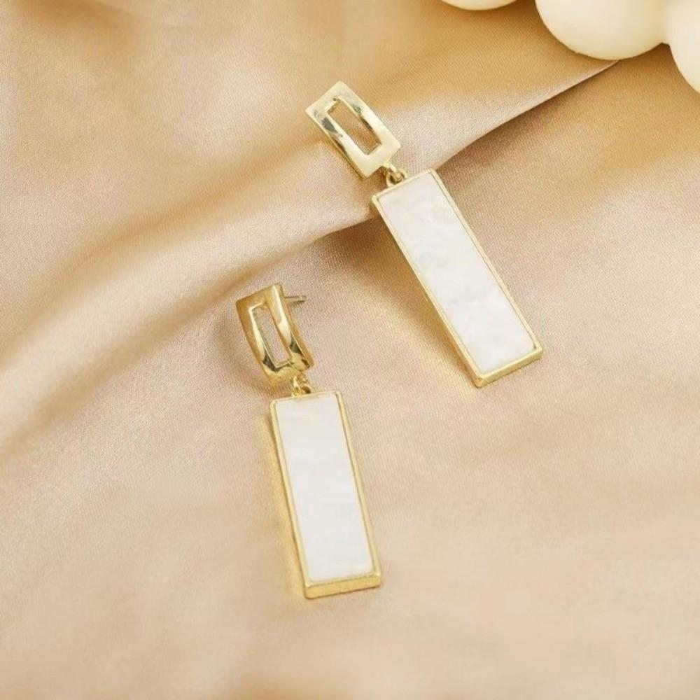 Pinkdudu Simple Geometric Square Zinc Alloy Earrings Shell Trendy Black Drop Earrings Women Jewelry PD2260