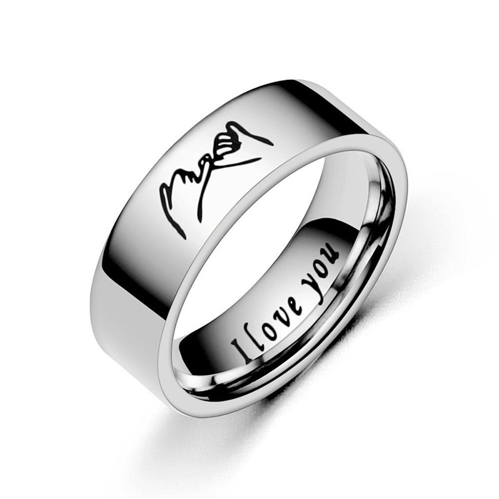 Stainless Steel Rings with "I LOVE YOU" Engraved Inside - Black/White Matching Promise Rings for Couples, Anniversary Jewe
