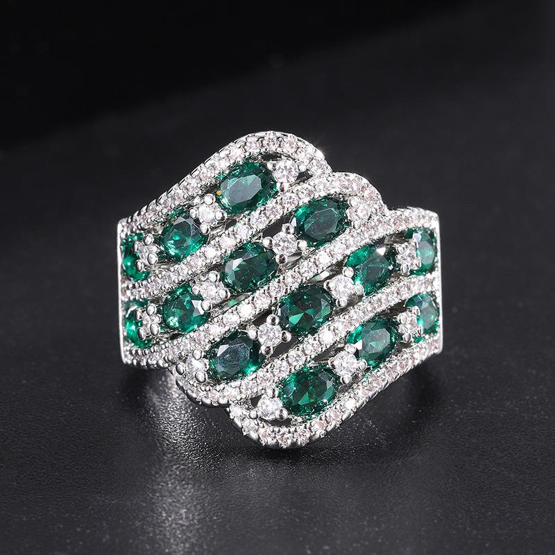Exaggerated cold wind ins geometric polygon zircon ring niche fashion temperament ring