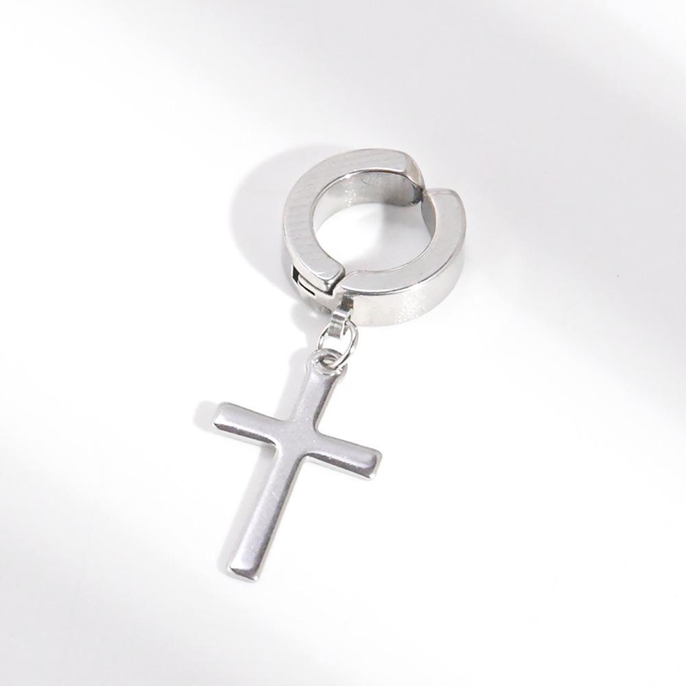 Korean Punk Stainless Steel Cross Ear Cuff: Unisex No-Piercing Hip Hop Style Earrings